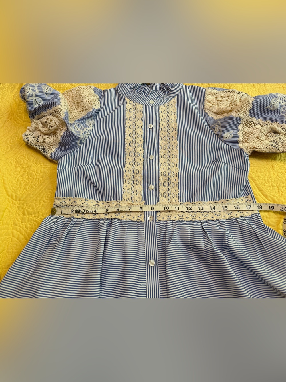 H152 NWT Entro S pp18 L p21 Blue & Cream Lace Trim Striped Button-Up Top - Picture 8 of 16